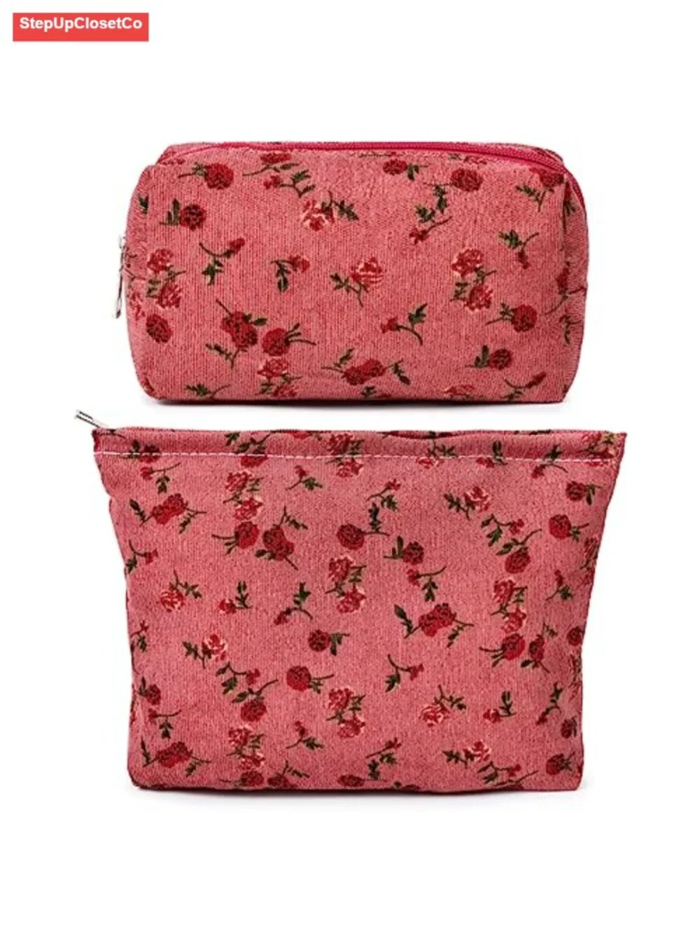 2 Pack Floral Cosmetic Bags - Large Canvas Travel Makeup Organizer with